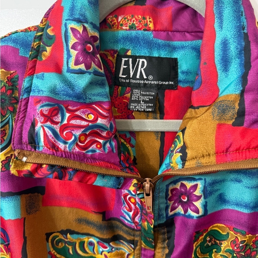 Vintage 90s Y2K EVR Streetwear Scarf Print Silky Jacket Windbreaker Large - Picture 5 of 8